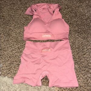 SHEIN Pink Ribbed Athletic Shorts Set